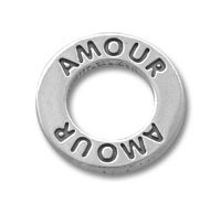 Silver circular pendant engraved with AMOUR