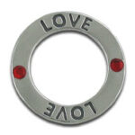 Silver love ring with two red gems