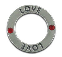 Silver love ring with two red gems