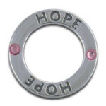 Silver hope circle charm with two pink gems