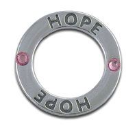 Silver hope circle charm with two pink gems