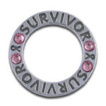 Silver SURVIVOR ring charm with pink gems