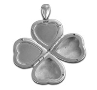 Silver four-heart clover locket pendant