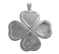 Silver four-leaf heart-shaped pendant locket