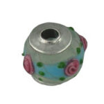 Glass Rose with Green Dots Spacer Bead