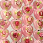 Glass Bead Pink Heart with Burgundy Rose
