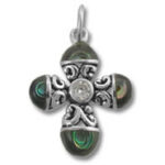 Silver cross pendant with abalone inlays