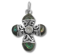 Silver cross pendant with abalone inlays