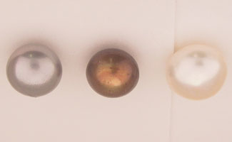Three colored contact lenses on white background