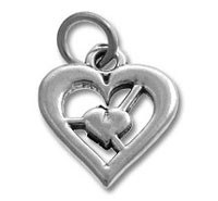Silver heart pendant with nested hearts