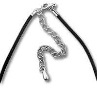 Black cord choker with silver extension chain