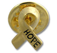 Gold awareness ribbon pin with HOPE