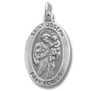 Silver oval Saint Joseph prayer medal