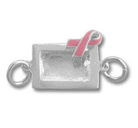 Silver awareness charm connector with pink ribbon