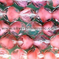 Rows of faceted pink glass beads