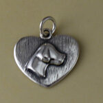 Silver Dog Head Heart Charm