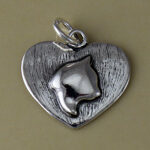 Silver Cat Head Heart Charm