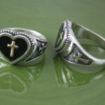 Silver Heart Cross 14K Gold Ring