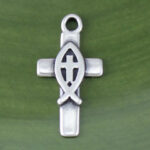 Cross with Religious Fish Charm