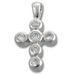 Silver cross pendant with round diamonds