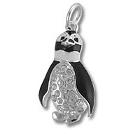 Silver penguin pendant charm with black enamel