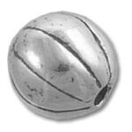 Silver round bead with carved grooves