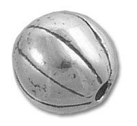 Silver round bead with carved grooves