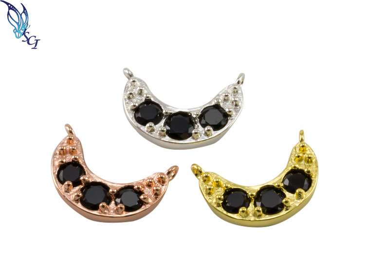 Black CZ Crescent Moon Connector Black CZ Crescent Moon Connector