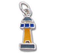 Yellow and blue enamel lighthouse charm pendant