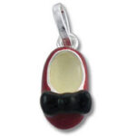Red baby shoe pendant with black bow