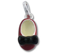 Red baby shoe pendant with black bow