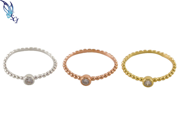 Round CZ with Bead Band Ring Round CZ with Bead Band Ring