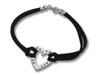 Black cord bracelet with silver heart charm