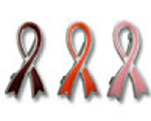 Three colored awareness ribbons on white background